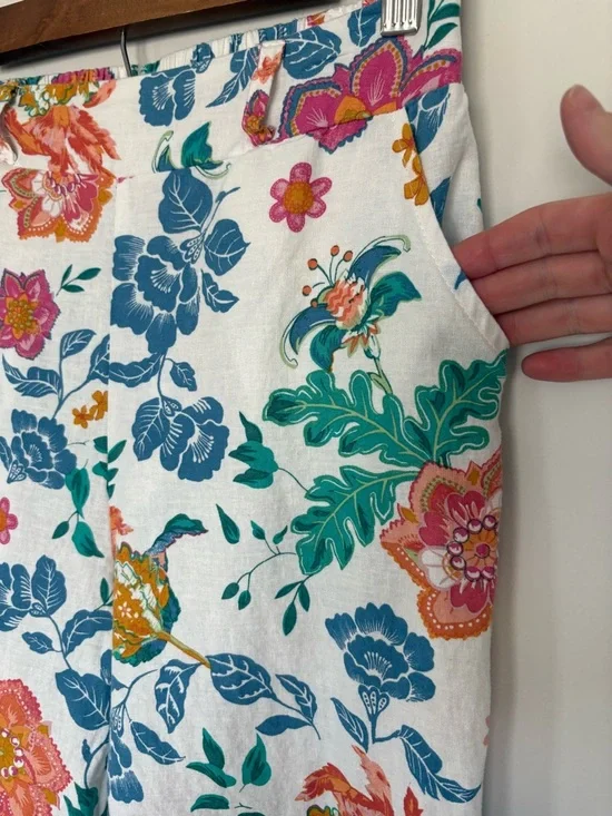 Rachel Zoe Linen Blend White Colorful Floral Print Wide Leg Pants Size Small - Picture 4 of 12